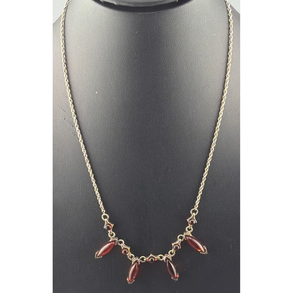 Vintage Amber Necklace Sterling Silver Fringe Drop Dangle UV Reactive 11g 17"